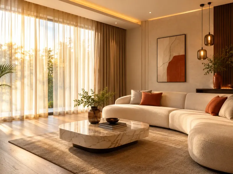 Sheer curtains in a sunlit living room