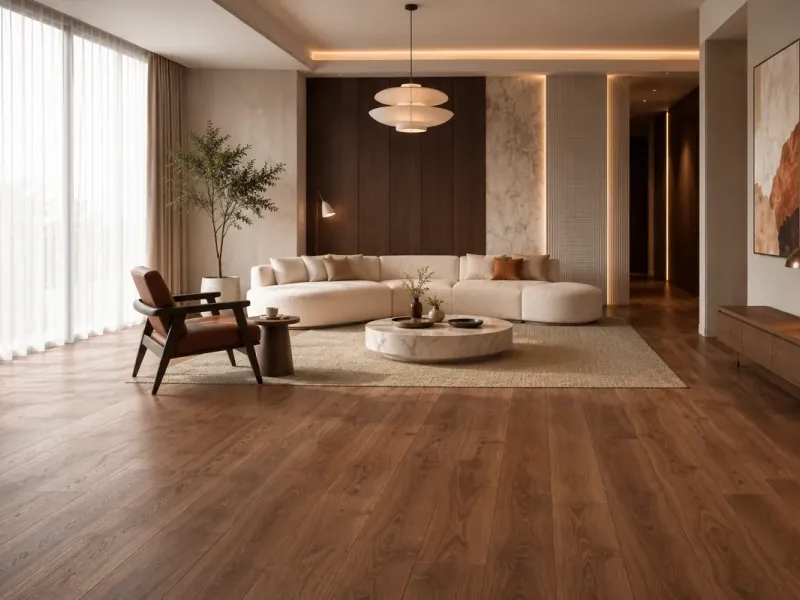 Laminate wood flooring installed in a living room