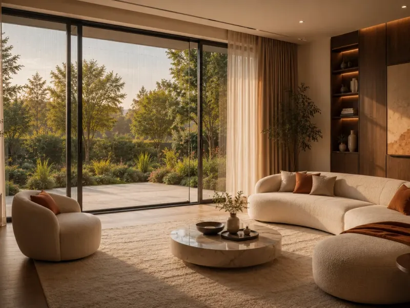 Retractable mosquito screen on a living room sliding door