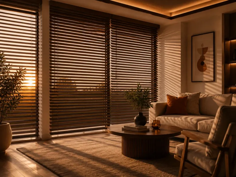 Zebra roller blinds in a modern living room