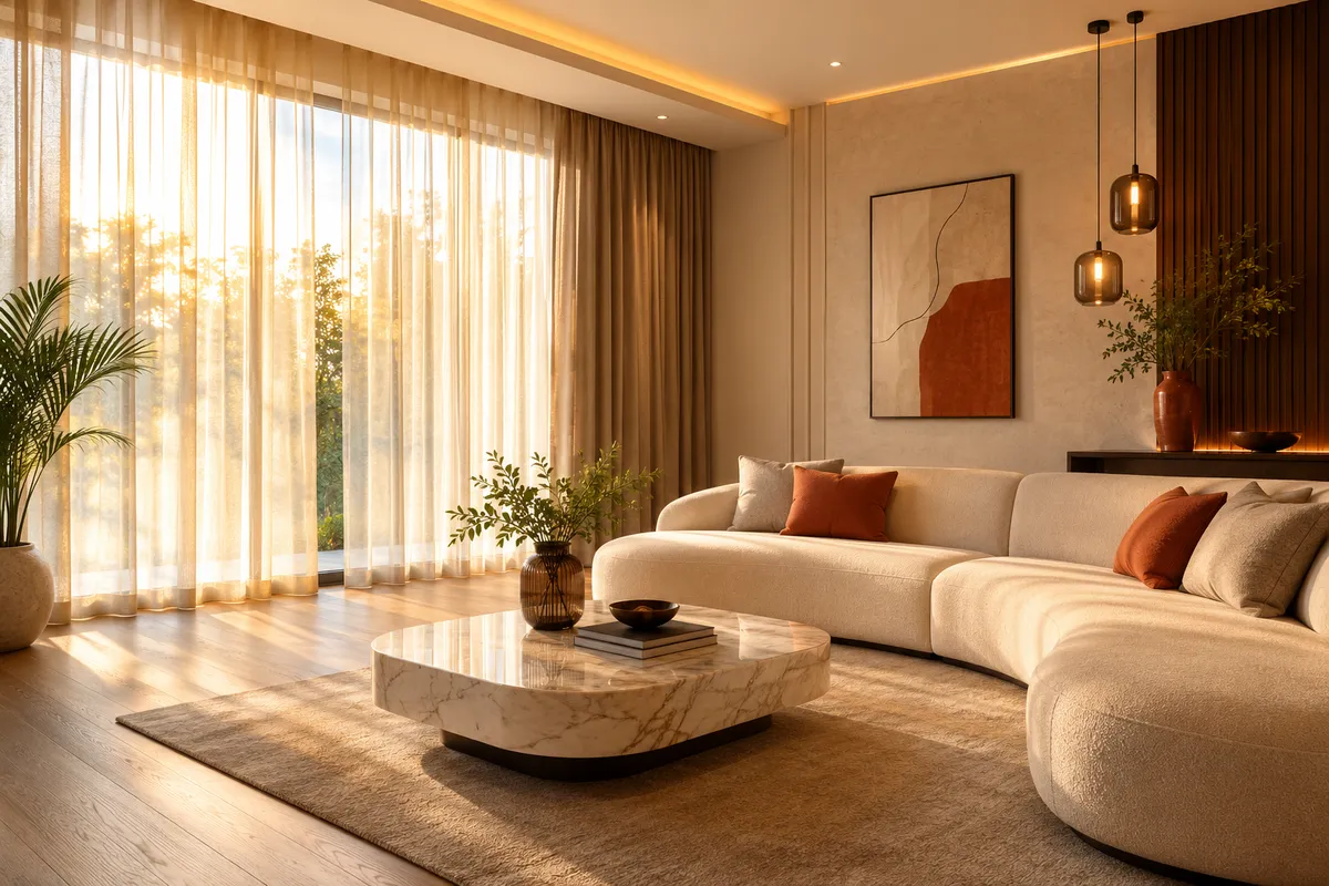 Sheer curtains in a sunlit living room