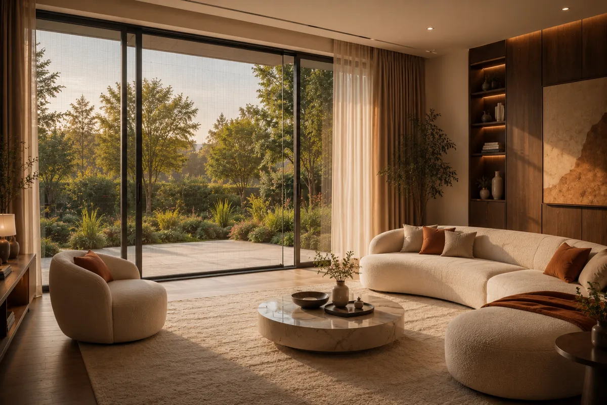Retractable mosquito screen on a living room sliding door